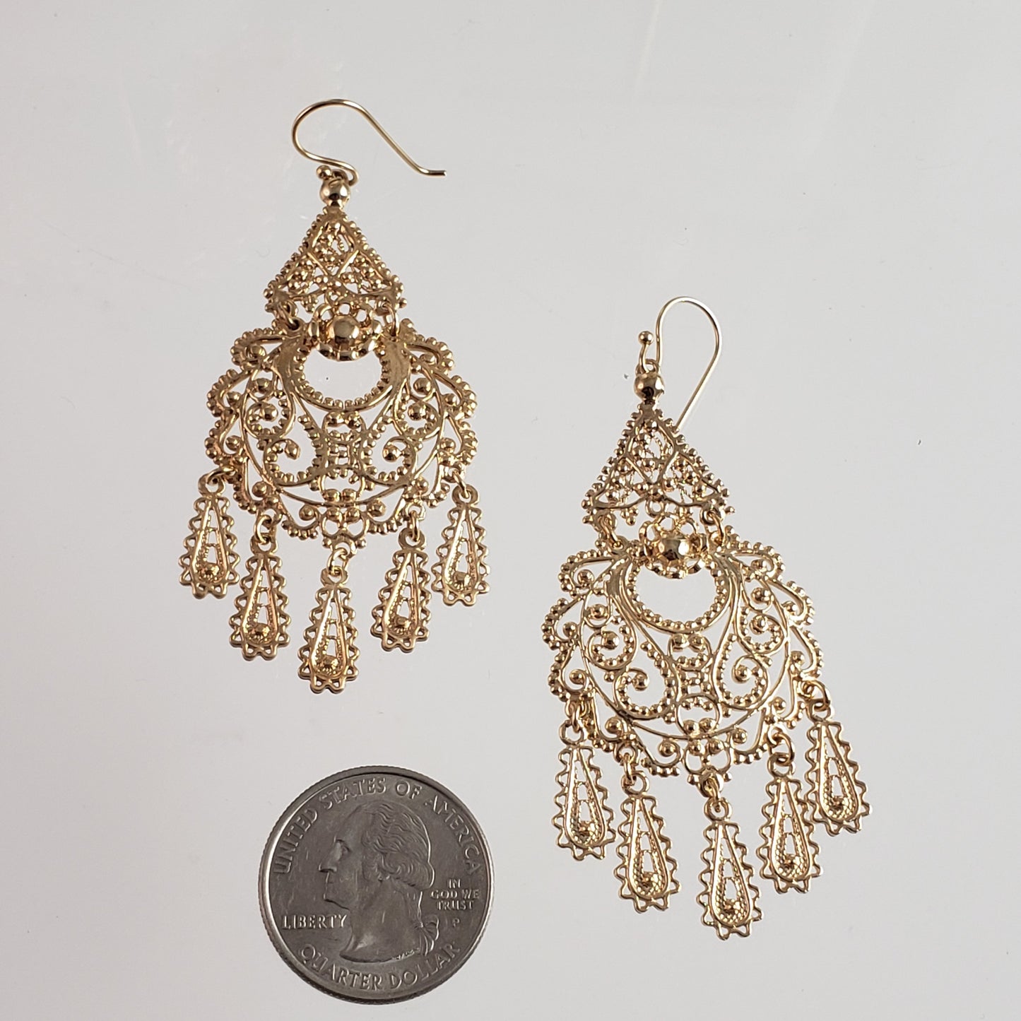 Gold Filigree Chandelier Earrings – Vintage-Inspired 2 3/8 Inch Dangle Earrings