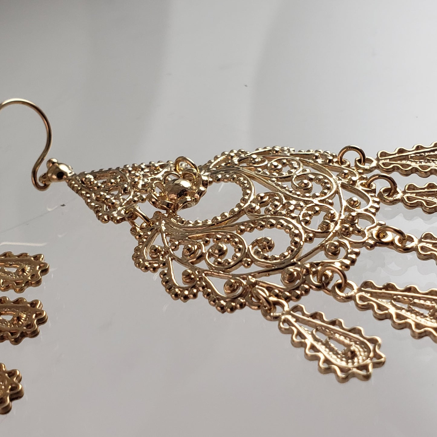 Gold Filigree Chandelier Earrings – Vintage-Inspired 2 3/8 Inch Dangle Earrings