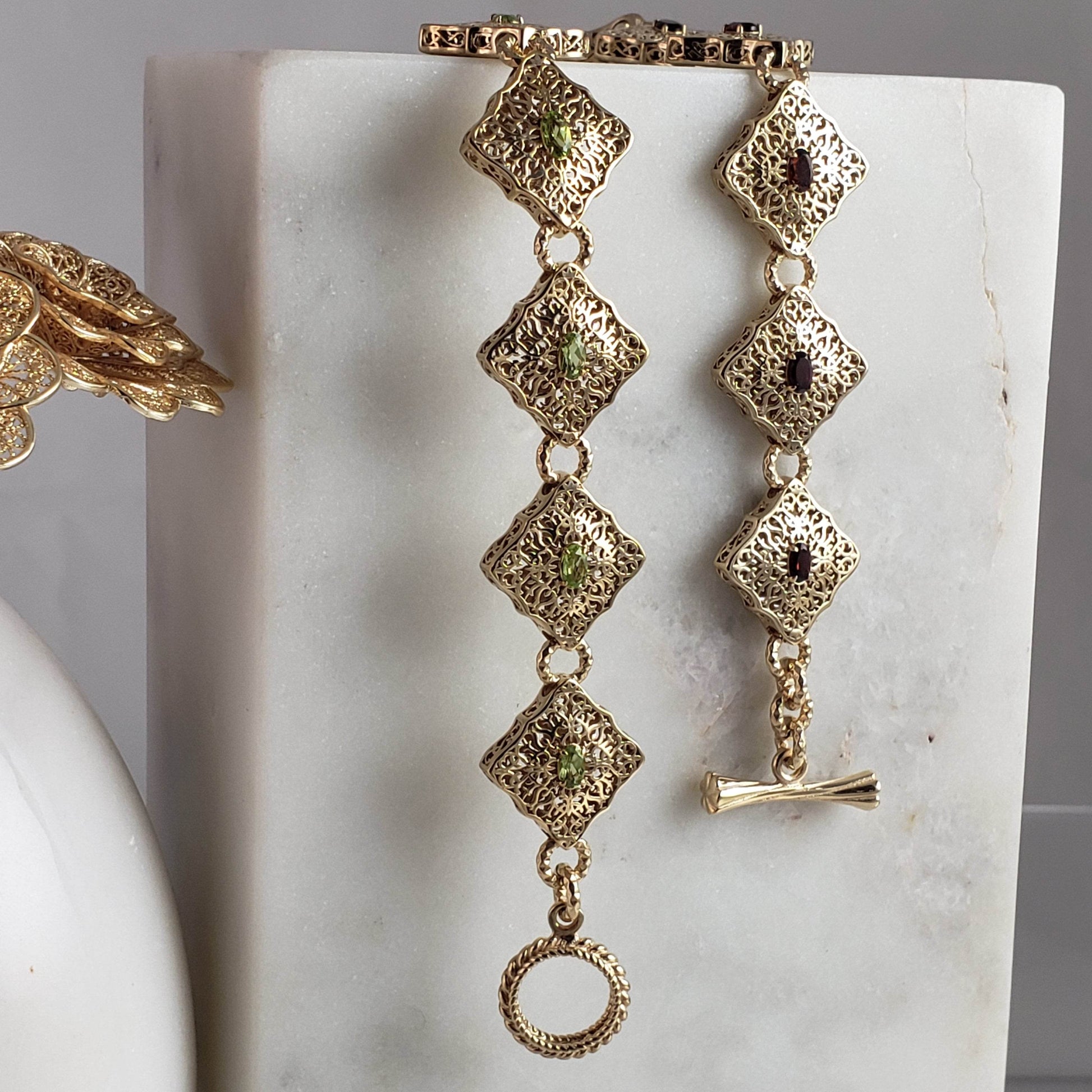 Luxurious Gemstone Panel Toggle Bracelet - TurkishBling