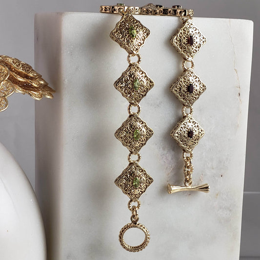 Luxurious Gemstone Panel Toggle Bracelet - TurkishBling