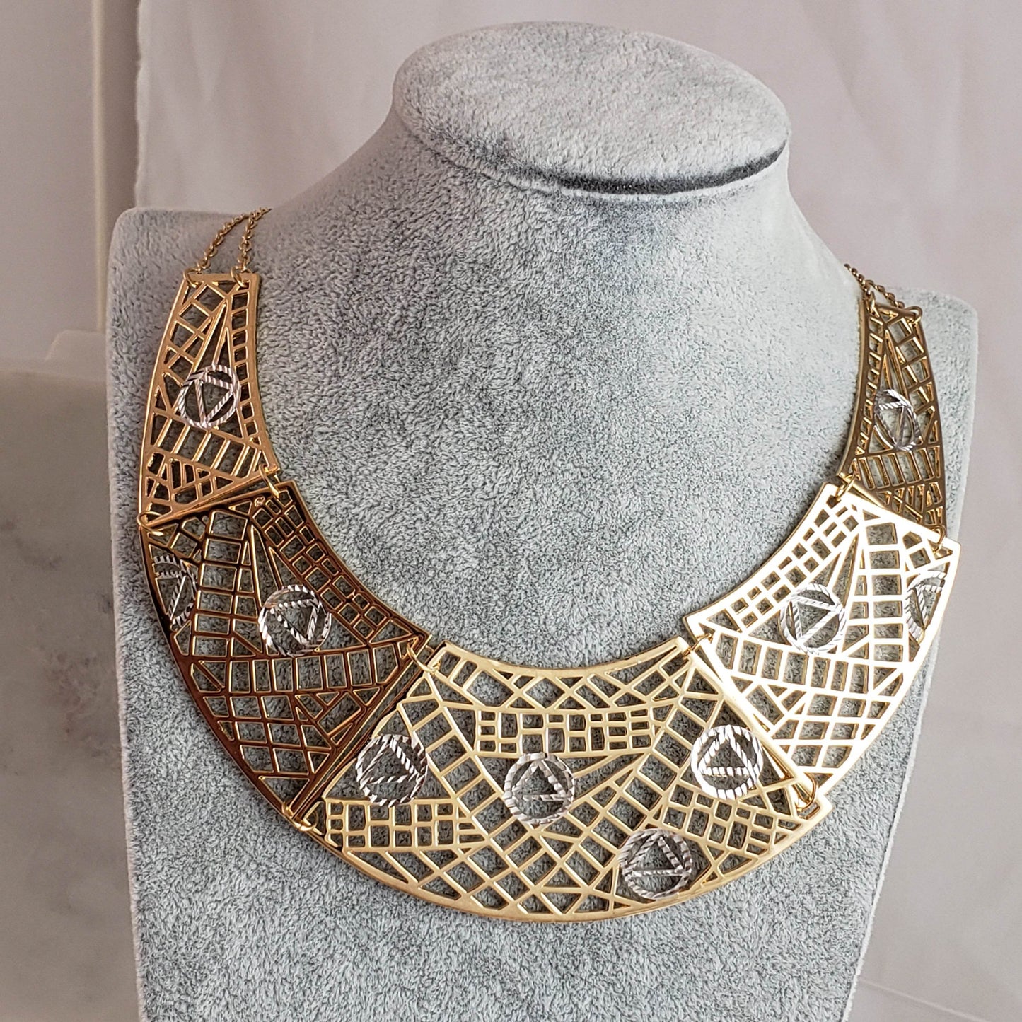 Cleopatra Gold Maximalist Geometric Statement Bib Necklace - TurkishBling