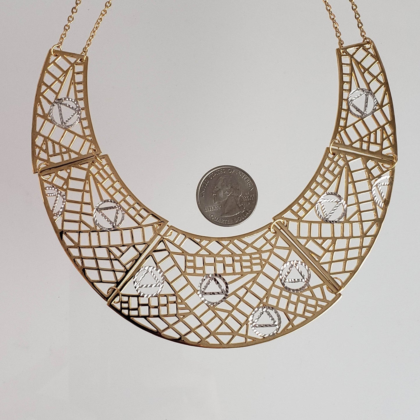 Cleopatra Gold Maximalist Geometric Statement Bib Necklace - TurkishBling