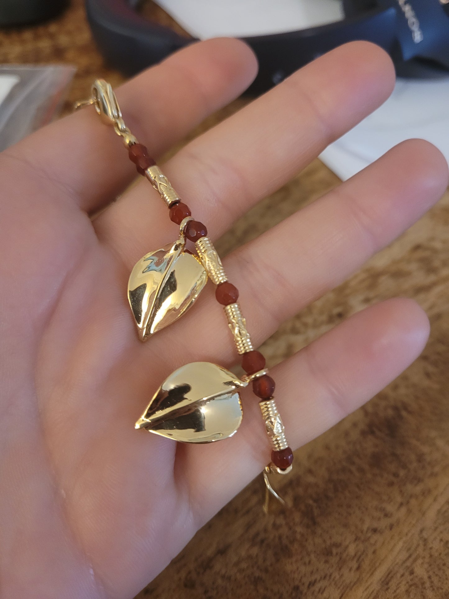 Carnelian Leaf Charm Bracelet