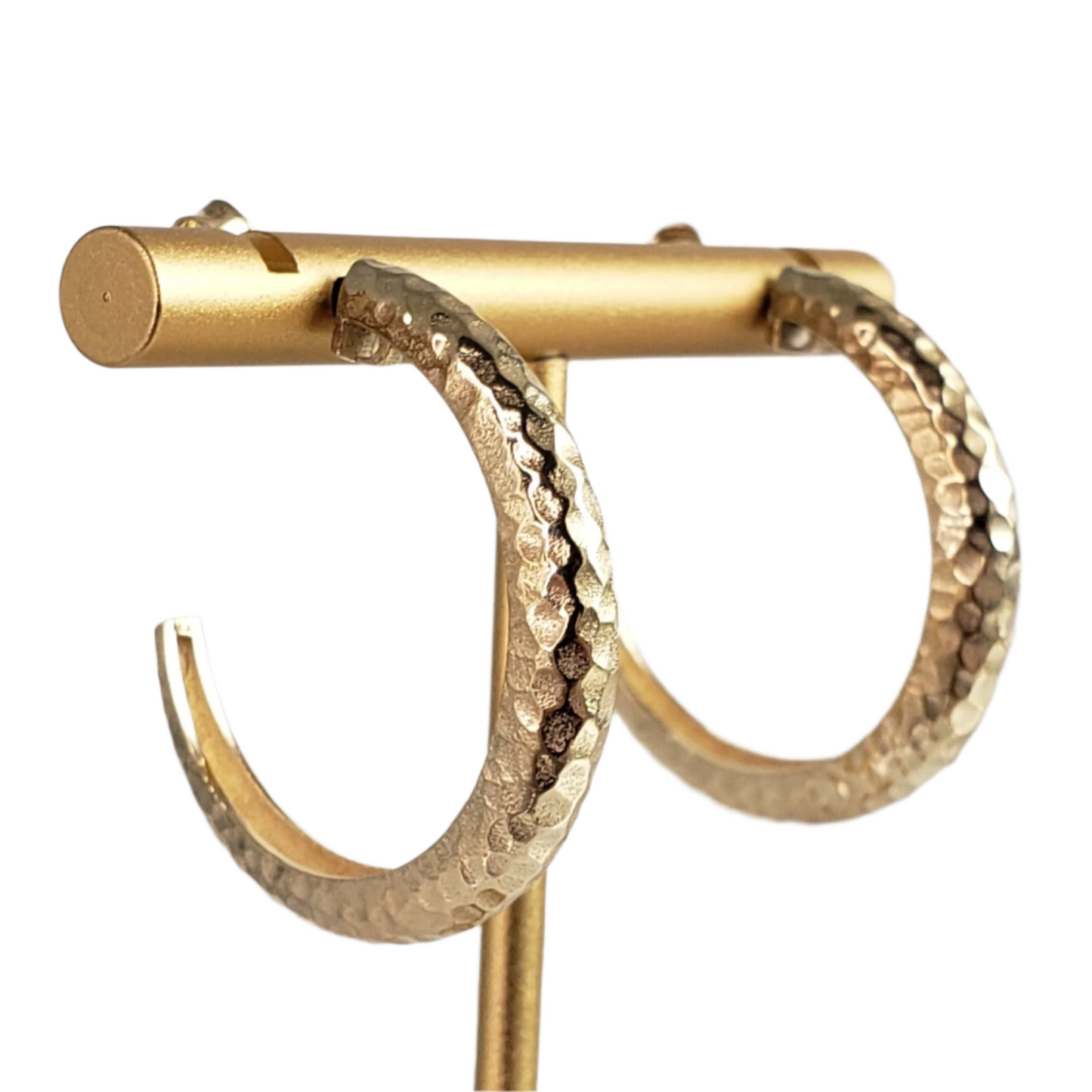 Hammered Hoop Earrings with Satin Texture