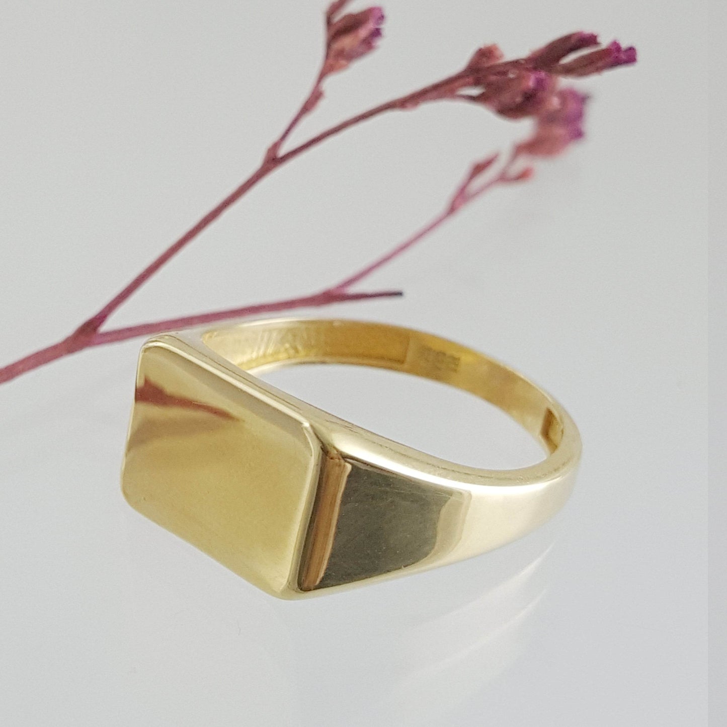 Solid Gold Engravable Cushion Signet Ring - 18k, 14k, 10k - TurkishBling