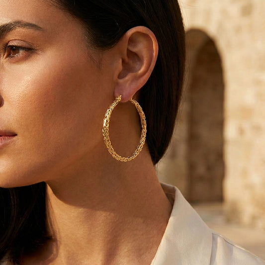 Byzantine Link Hoop Earrings with Timeless Texture