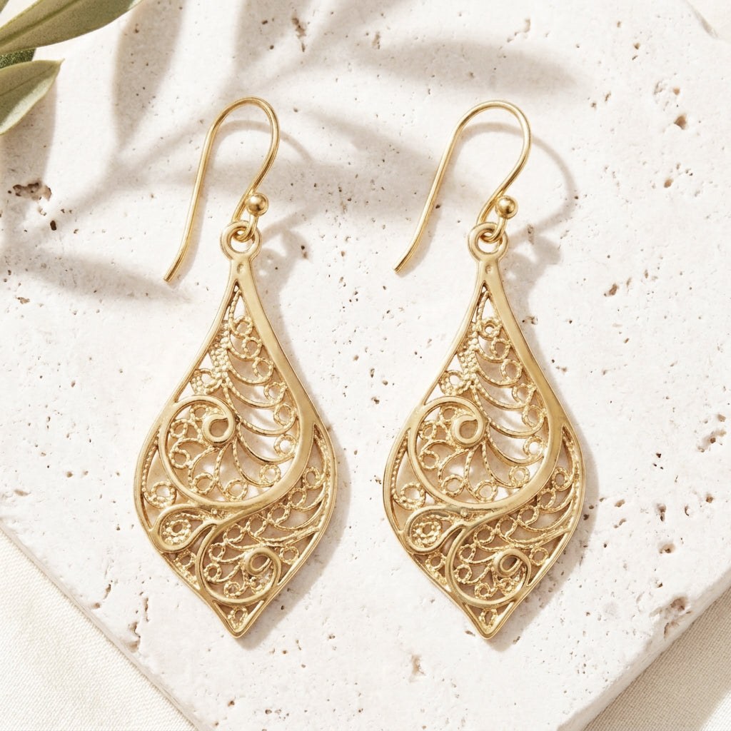 Filigree Teardrop Drop Earrings