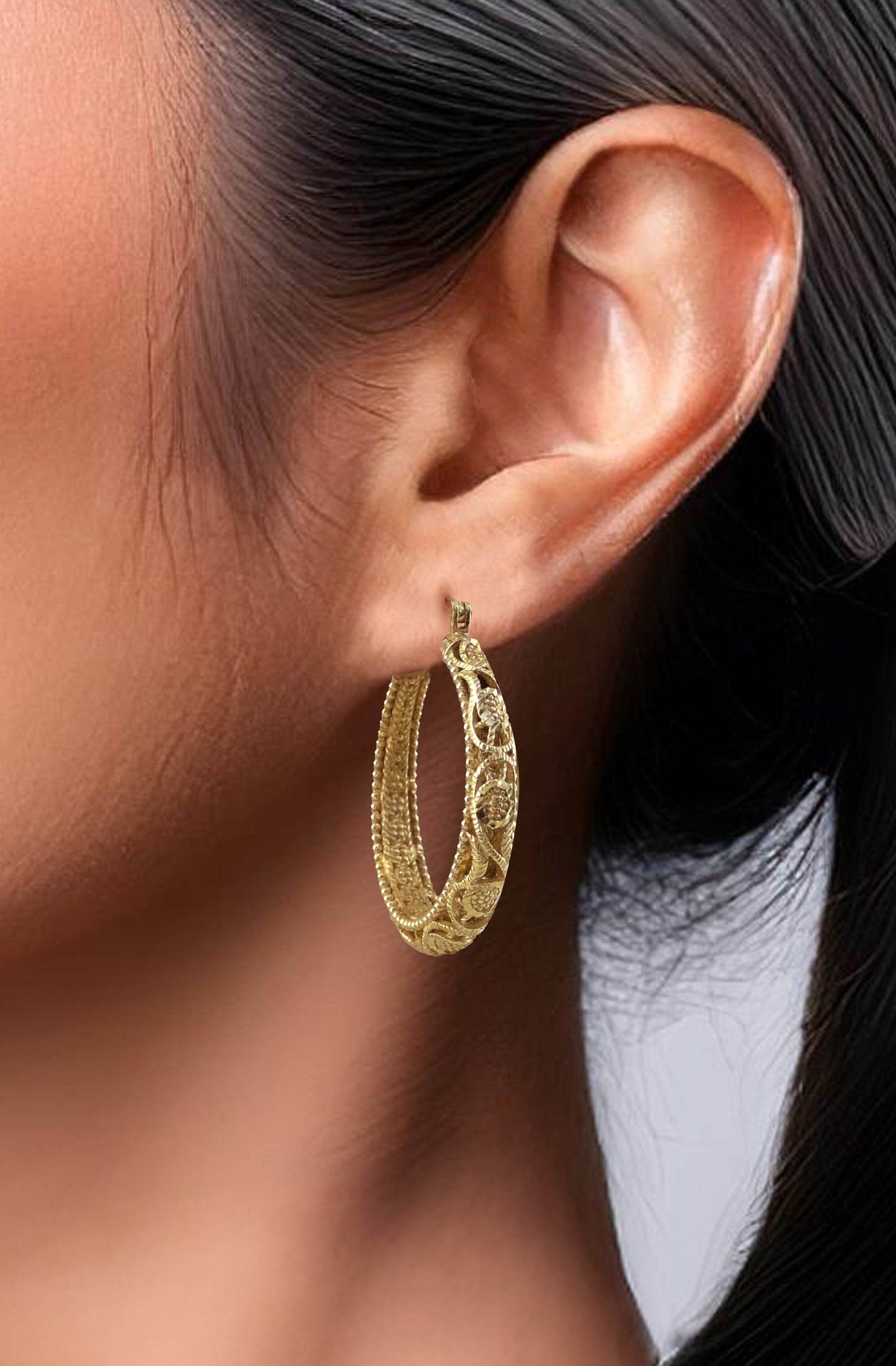 Elegant Floral Filigree Gold Hoop Earrings – Handcrafted in Istanbul - TurkishBling