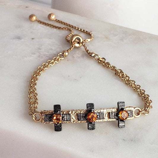 Cross Jewelry Bracelet with Gemstone – Gold Adjustable Artisan Religious Bracelet Citrine and Garnet Rhodolite , Blue Iolite - TurkishBling