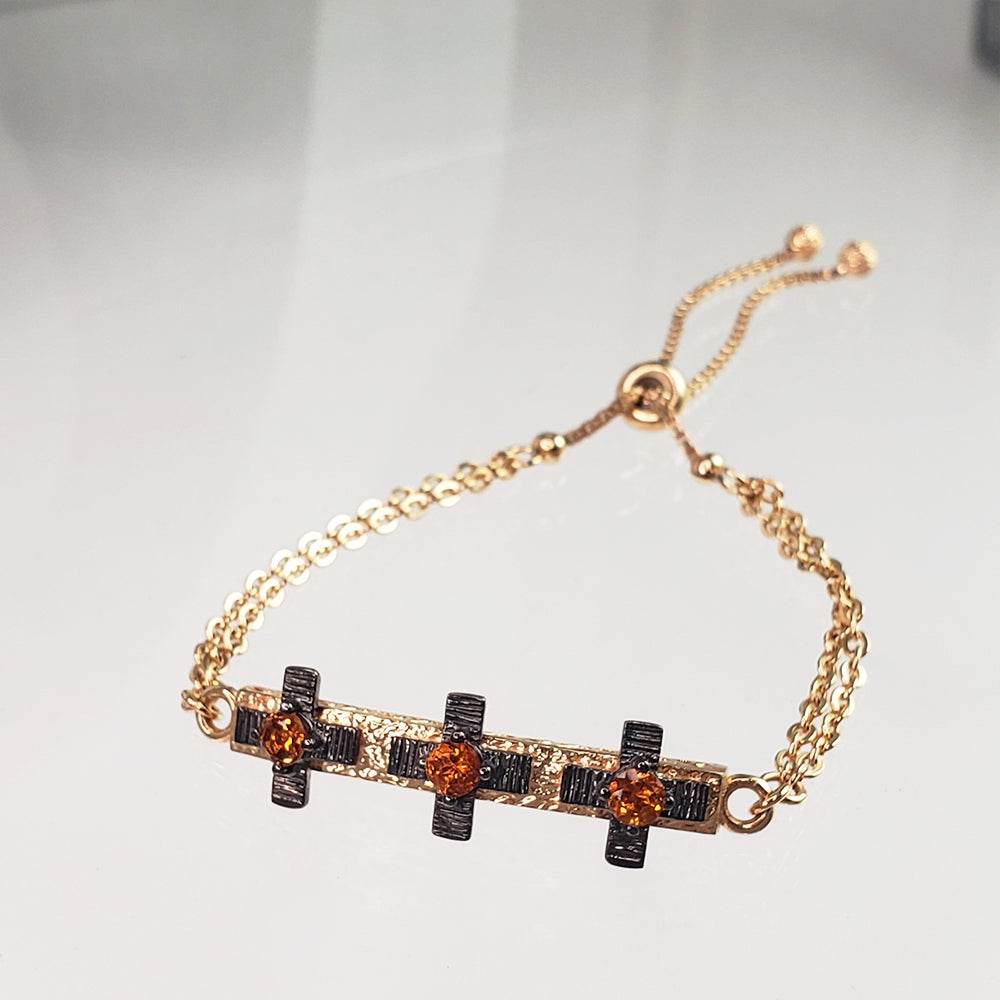 Cross Jewelry Bracelet with Gemstone – Gold Adjustable Artisan Religious Bracelet Citrine and Garnet Rhodolite , Blue Iolite - TurkishBling