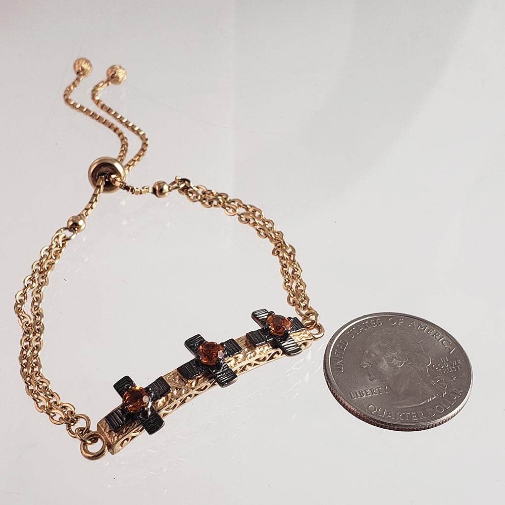 Cross Jewelry Bracelet with Gemstone – Gold Adjustable Artisan Religious Bracelet Citrine and Garnet Rhodolite , Blue Iolite - TurkishBling