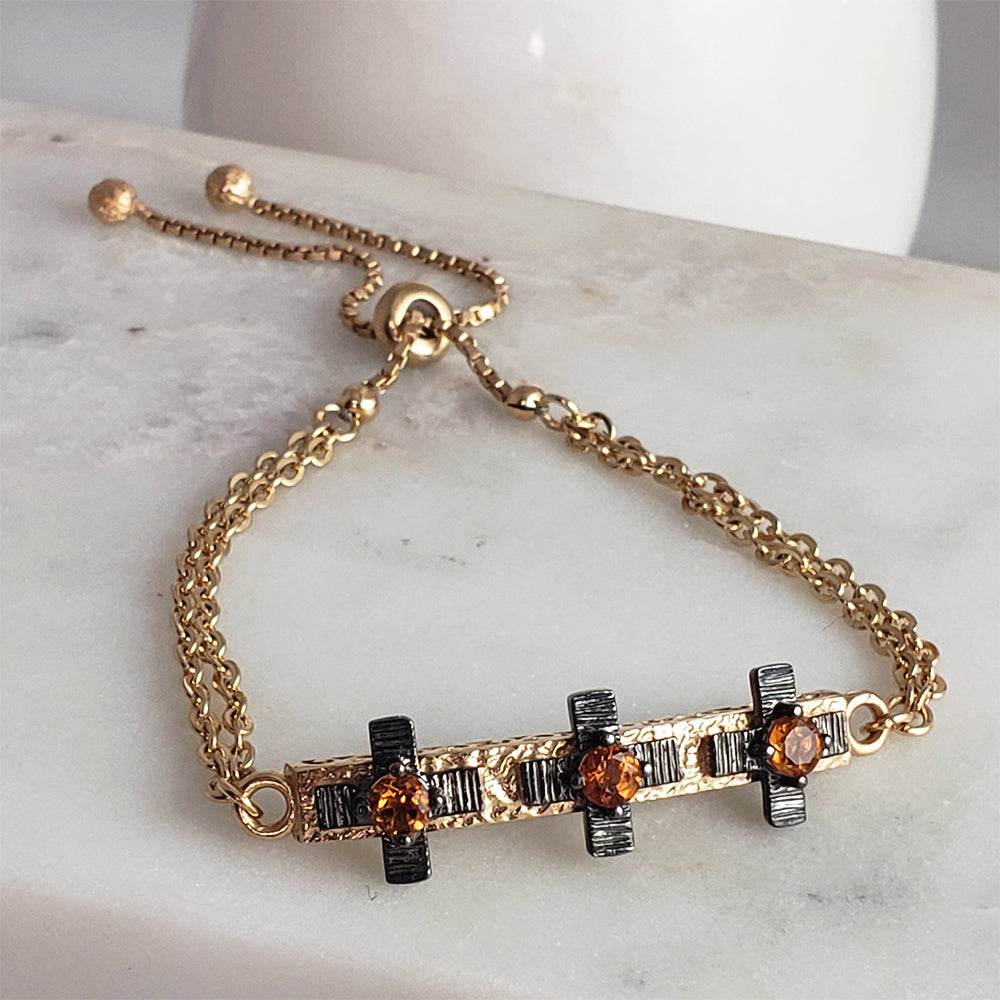 Cross Jewelry Bracelet with Gemstone – Gold Adjustable Artisan Religious Bracelet Citrine and Garnet Rhodolite , Blue Iolite - TurkishBling