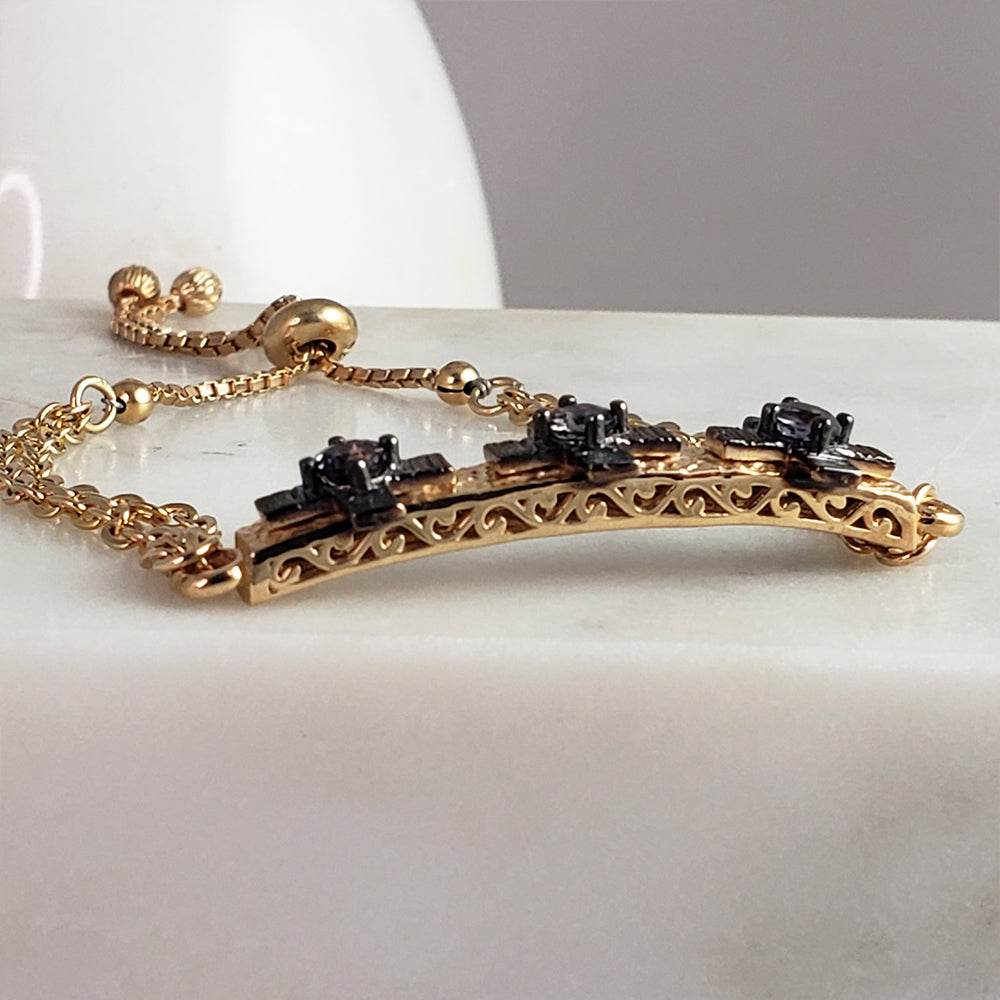 Cross Jewelry Bracelet with Gemstone – Gold Adjustable Artisan Religious Bracelet Citrine and Garnet Rhodolite , Blue Iolite - TurkishBling