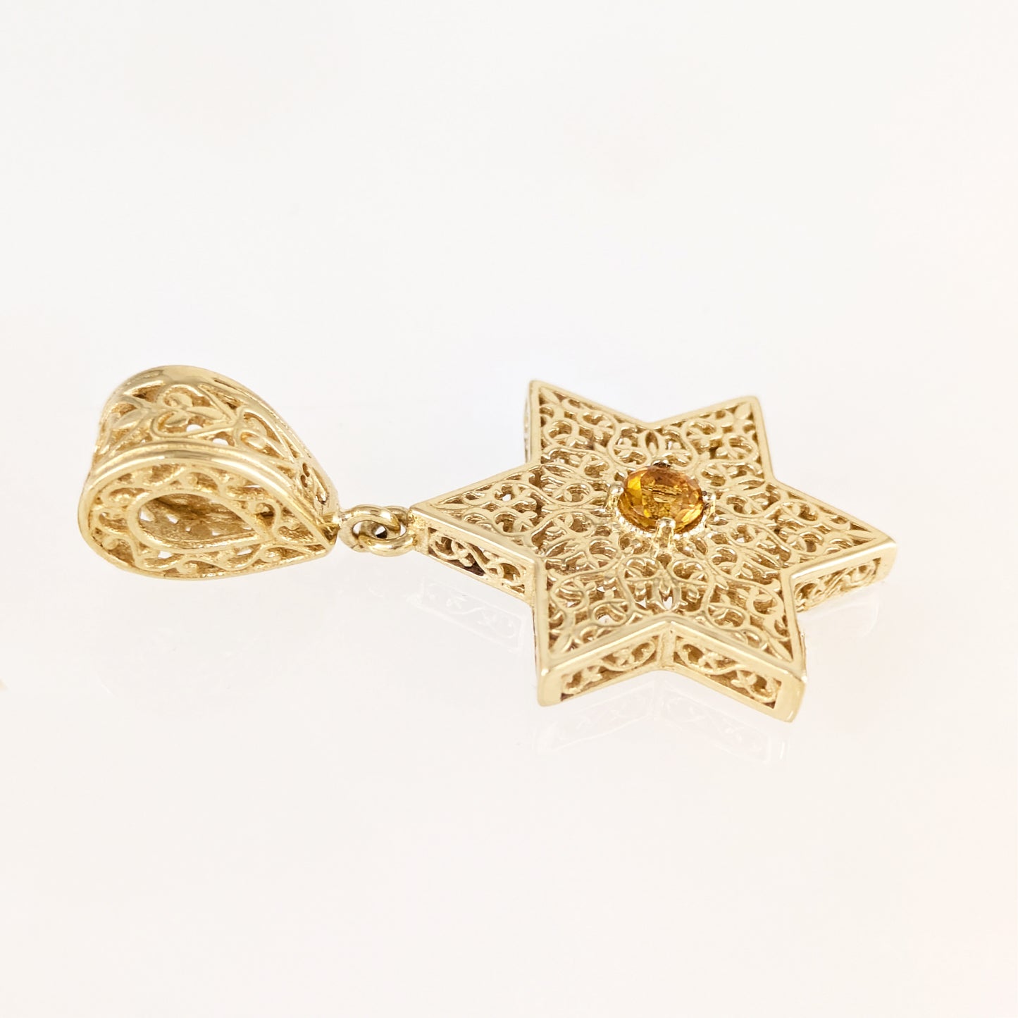 Star of David Filigree Pendant with Garnet or Citrine – Optional Chain