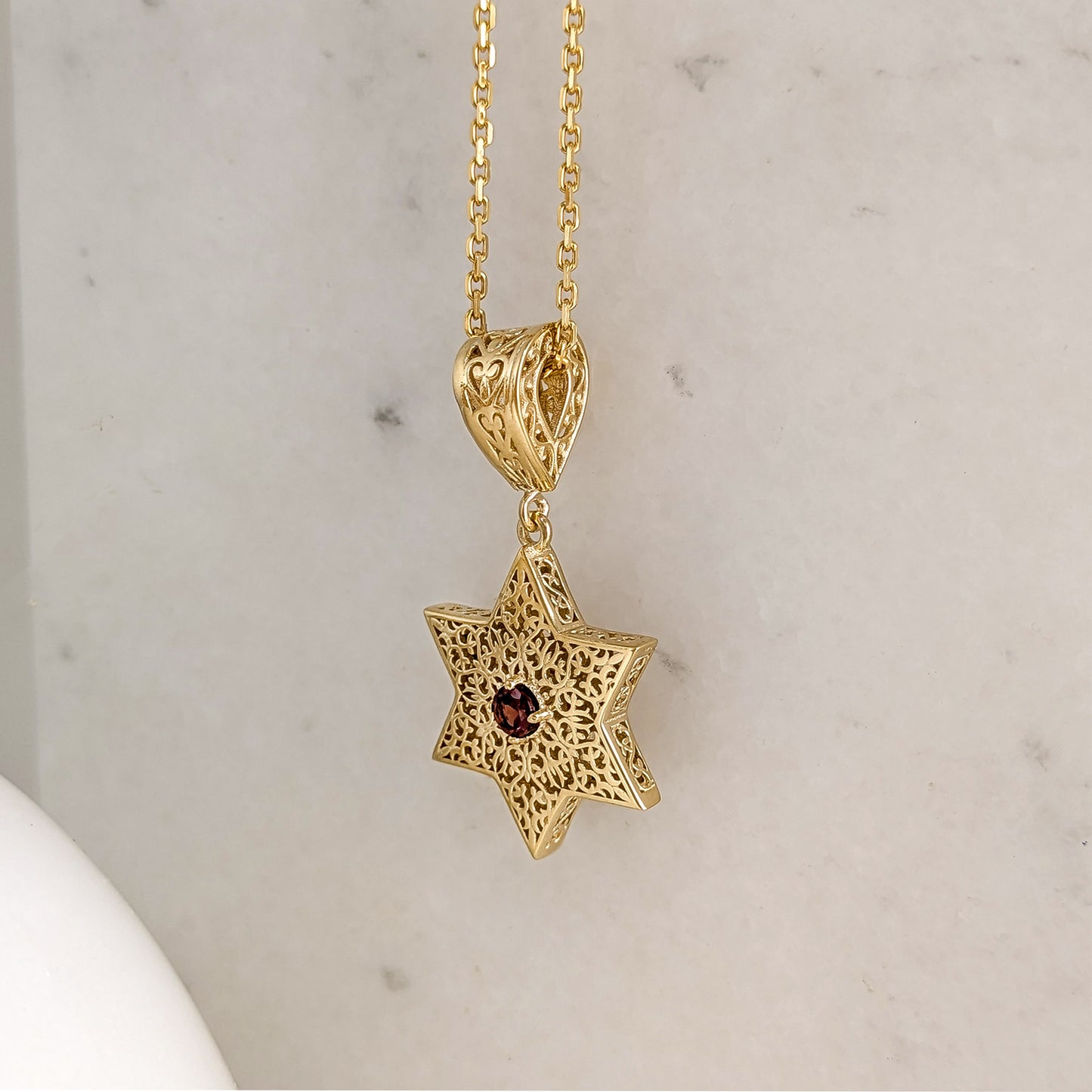 Star of David Filigree Pendant with Garnet or Citrine – Optional Chain