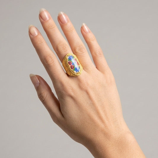 18K Gold Plated Hand-Painted Ceramic Ring