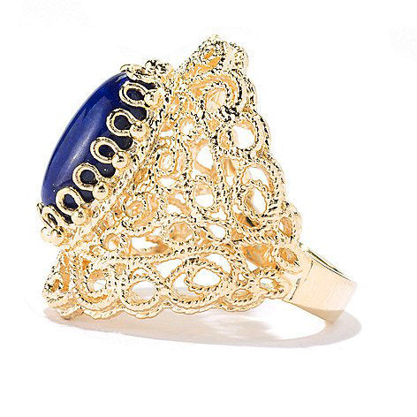 18K Gold Plated 14 x 7mm Gemstone Filigree Ring
