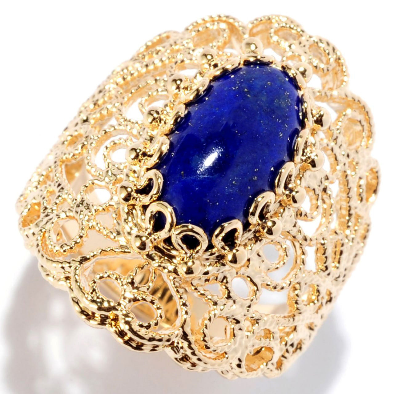 18K Gold Plated 14 x 7mm Gemstone Filigree Ring