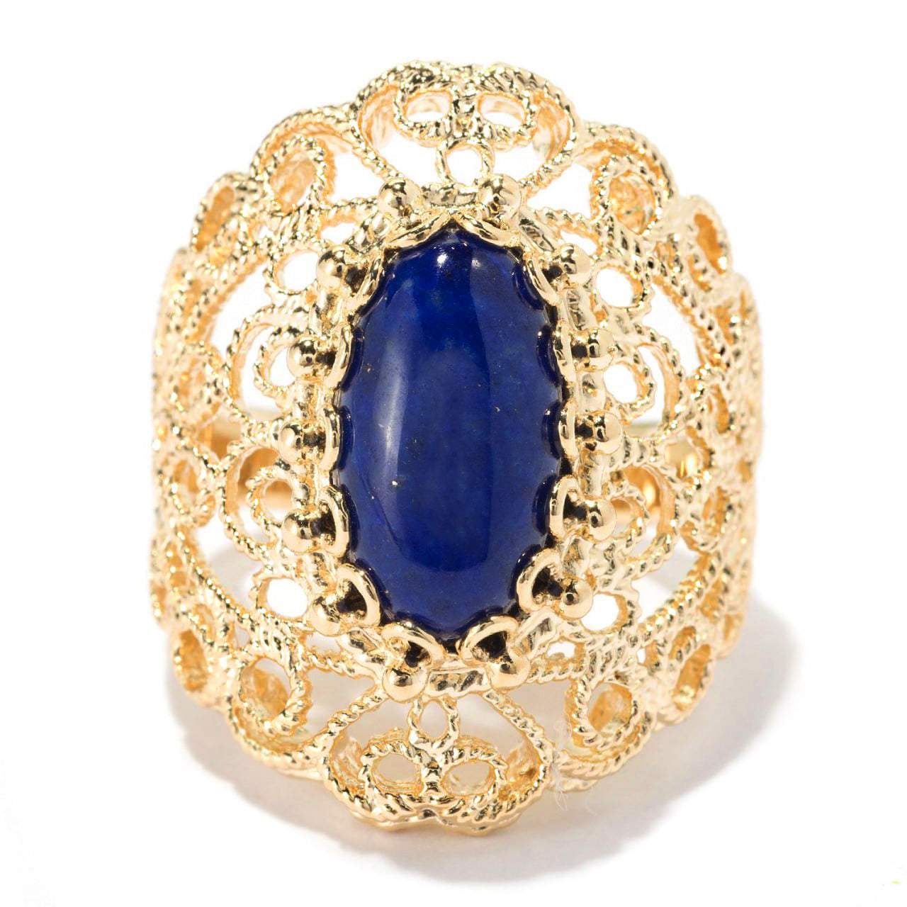 18K Gold Plated 14 x 7mm Gemstone Filigree Ring