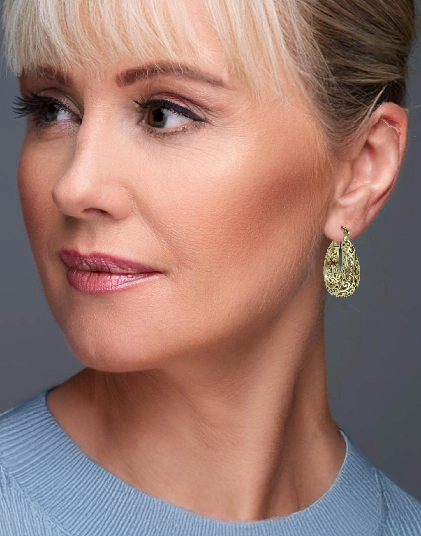Made to Order Glamorous Scrollwork 14K Real Solid Gold Filigree Hoops - 25mm / 1 in. diameter - TurkishBling