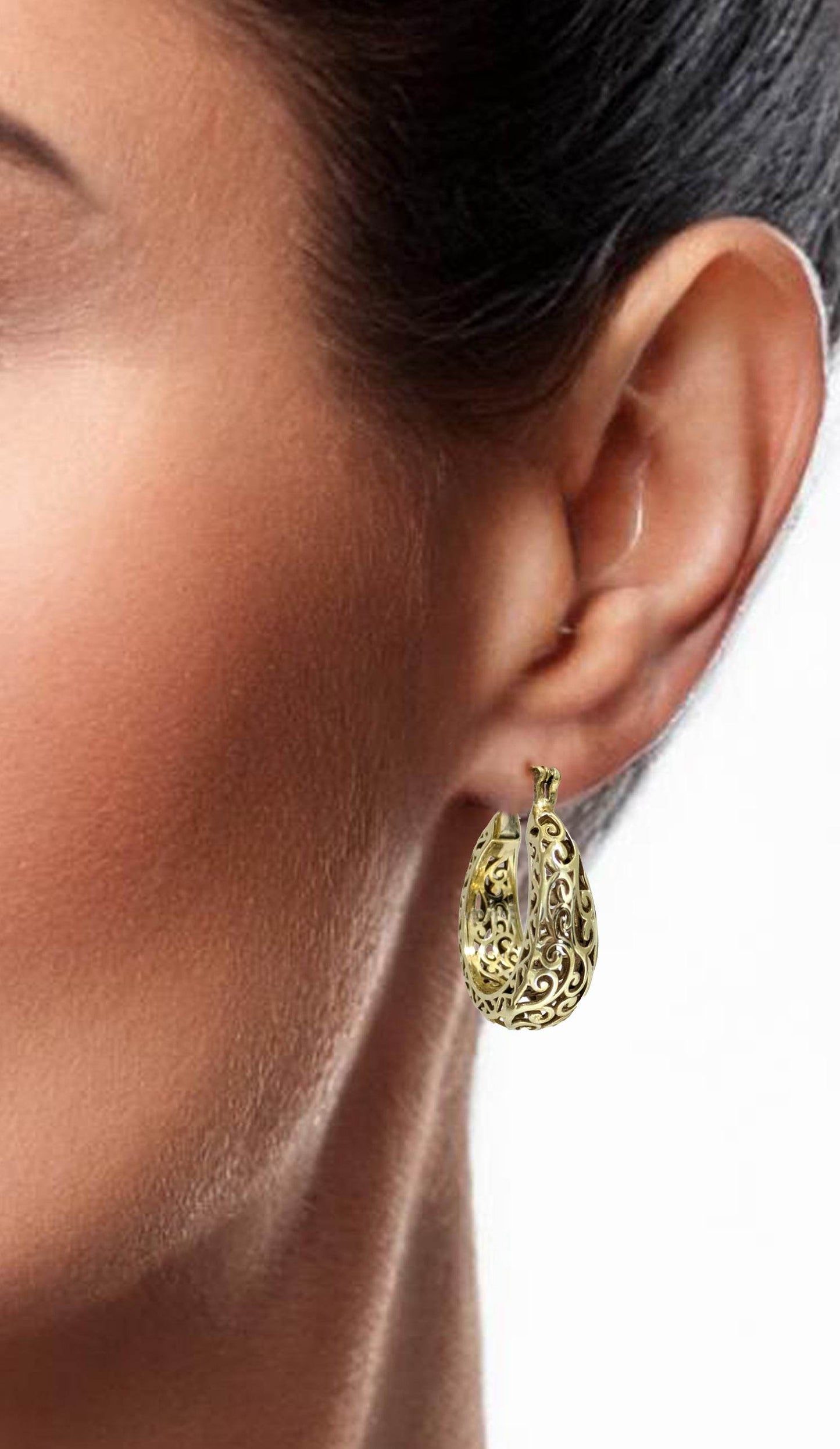 Made to Order Glamorous Scrollwork 14K Real Solid Gold Filigree Hoops - 25mm / 1 in. diameter - TurkishBling