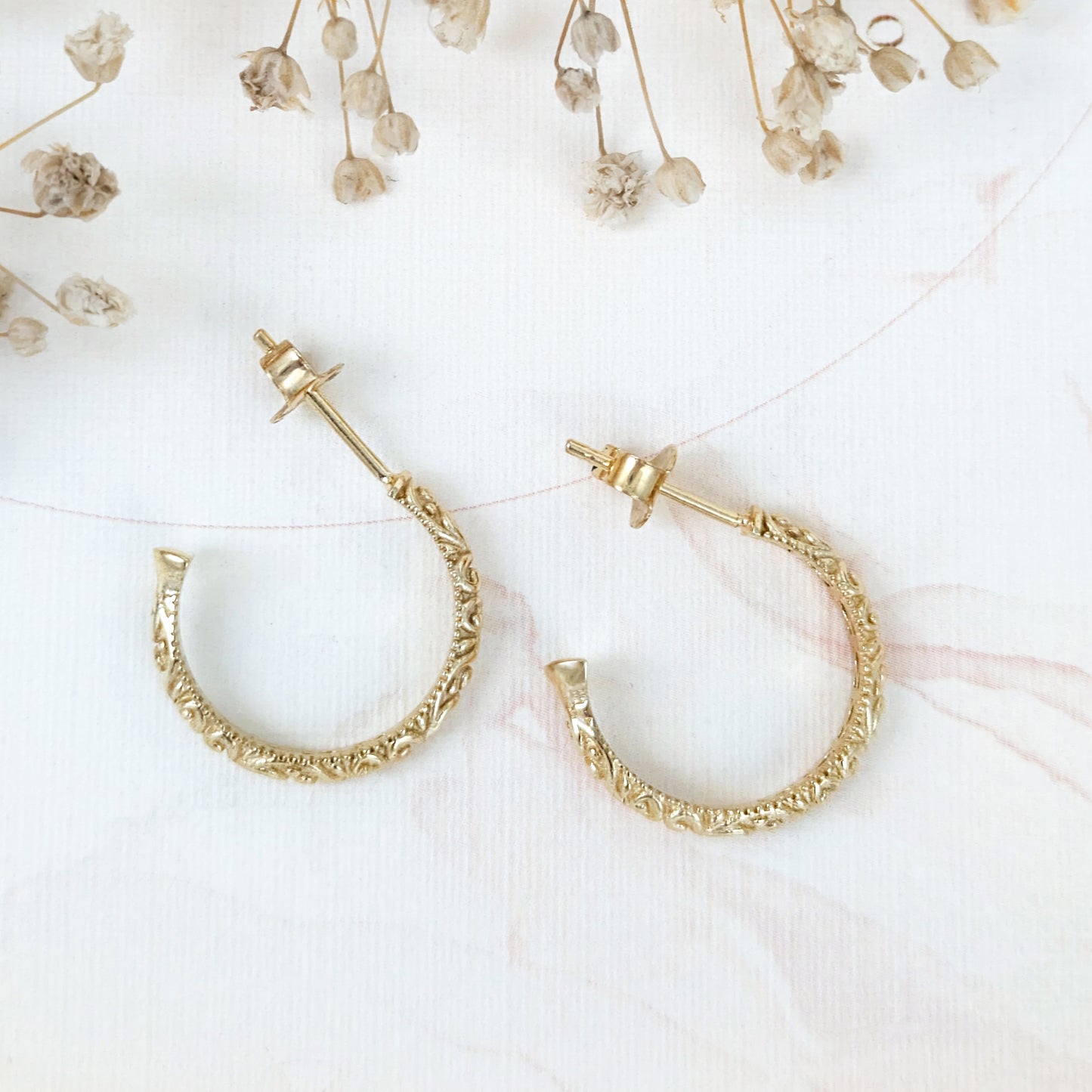 Petite Hoop Earrings with Swirl Filigree Design
