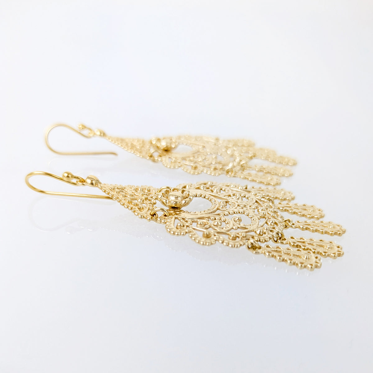 Intricate Filigree Chandelier Drop Earrings with Dangling Details