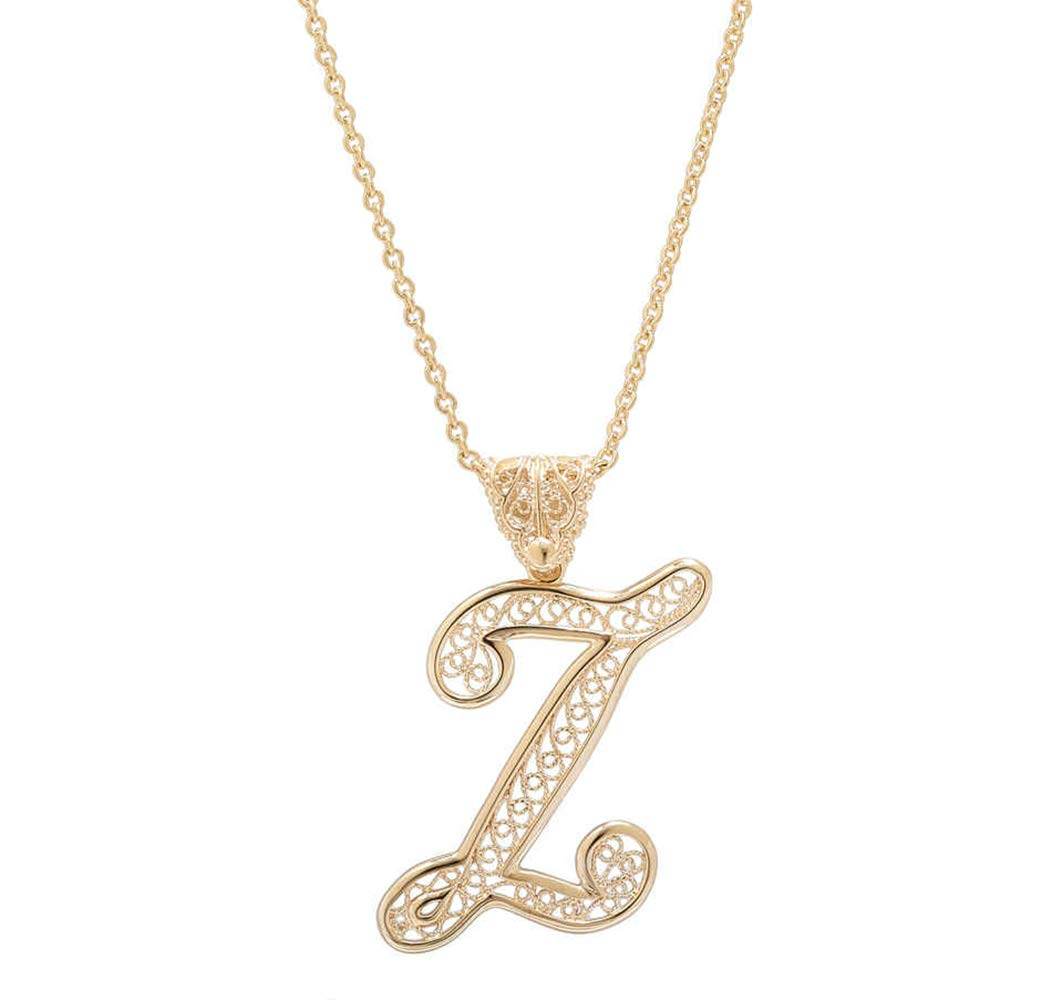 Filigree Bold Initial Pendant with Chain - TurkishBling