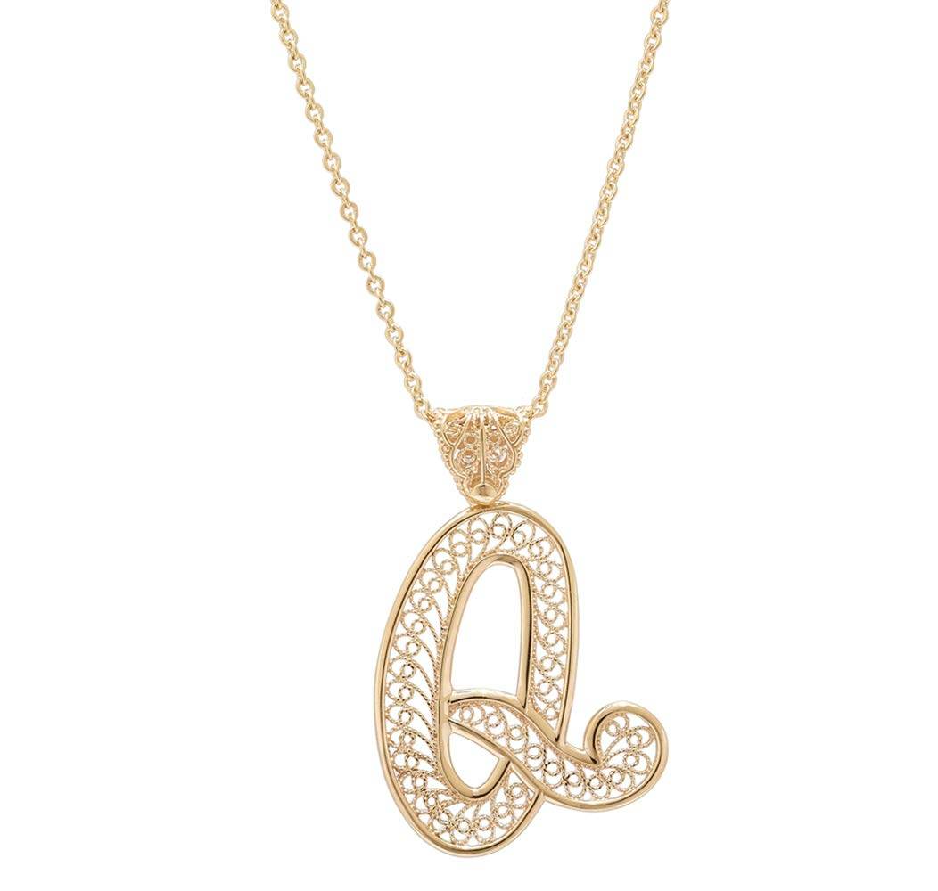 Filigree Bold Initial Pendant with Chain - TurkishBling