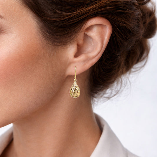 Teardrop Swirl Filigree Earrings with Hollow Design