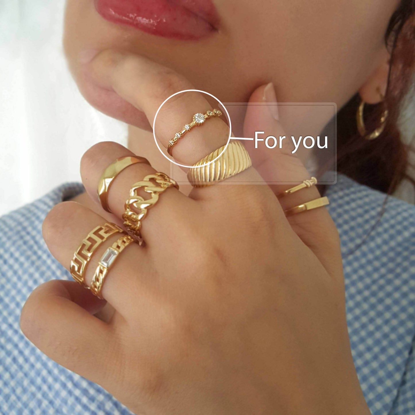 Cubic Zircon Station Gold Ring - 10k,14k,18k - TurkishBling