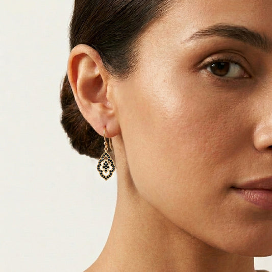 Elegant Black Spinel Turkish Drop Earrings