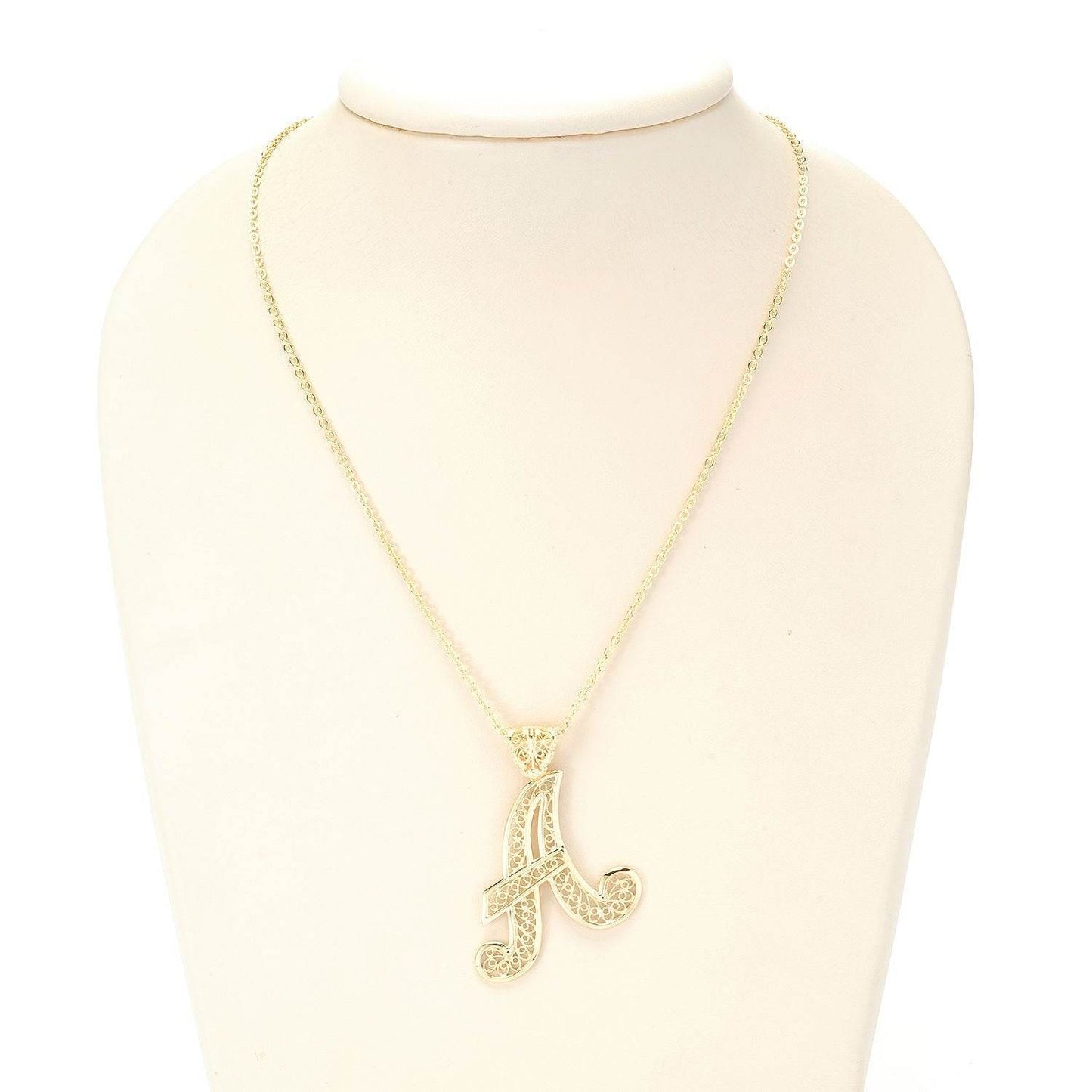 Filigree Bold Initial Pendant with Chain - TurkishBling