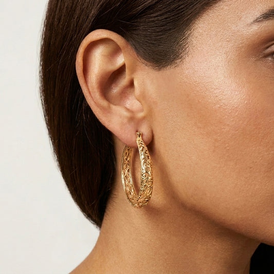 Large Graduated Hoop Earrings with Scrollwork Detailing – 35mm Design