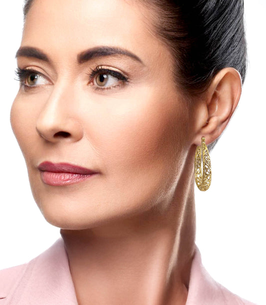 Large Graduated Hoop Earrings with Scrollwork Detailing – 35mm Design - TurkishBling