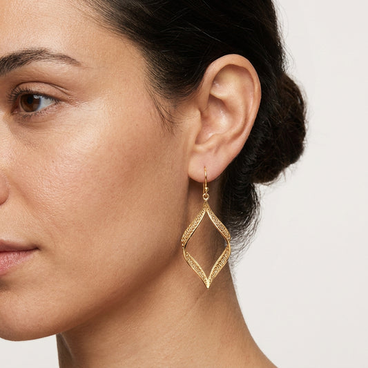 Ribbon Marquise Filigree Dangle Earrings with Sculptural Contour