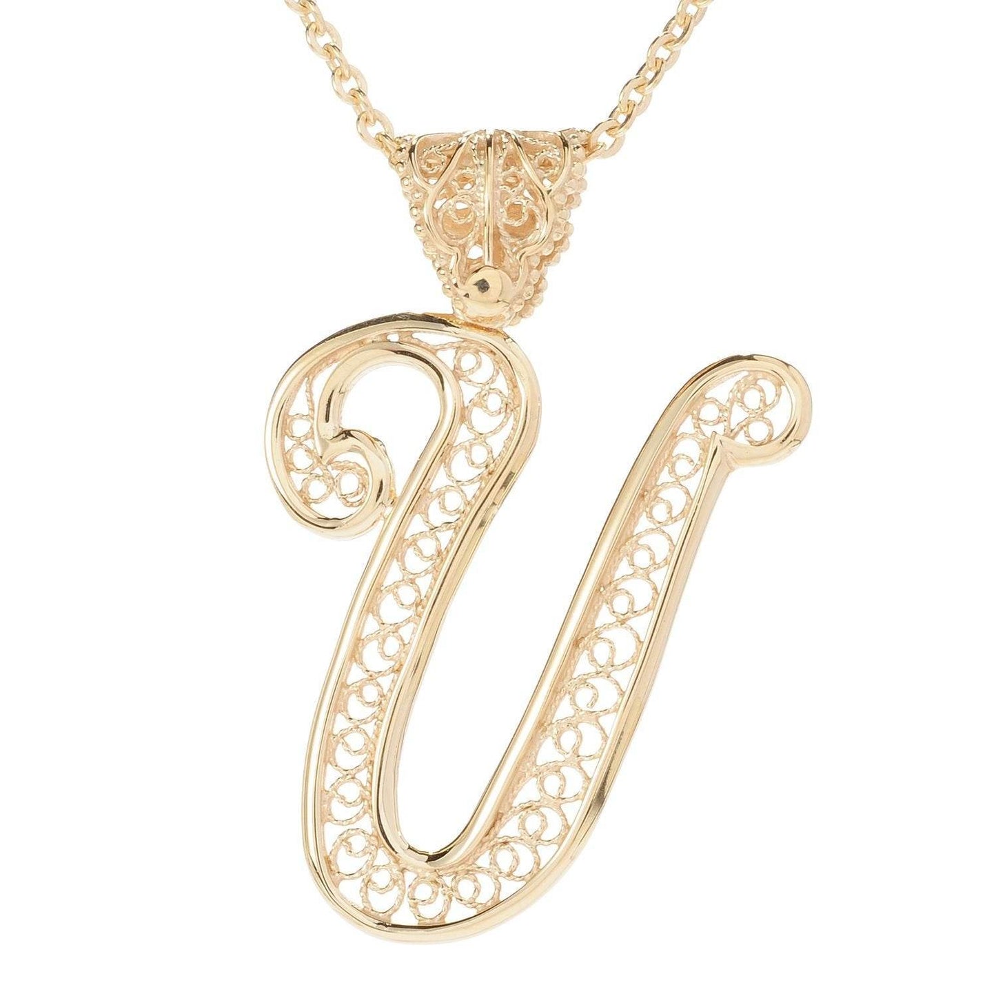Filigree Bold Initial Pendant with Chain - TurkishBling