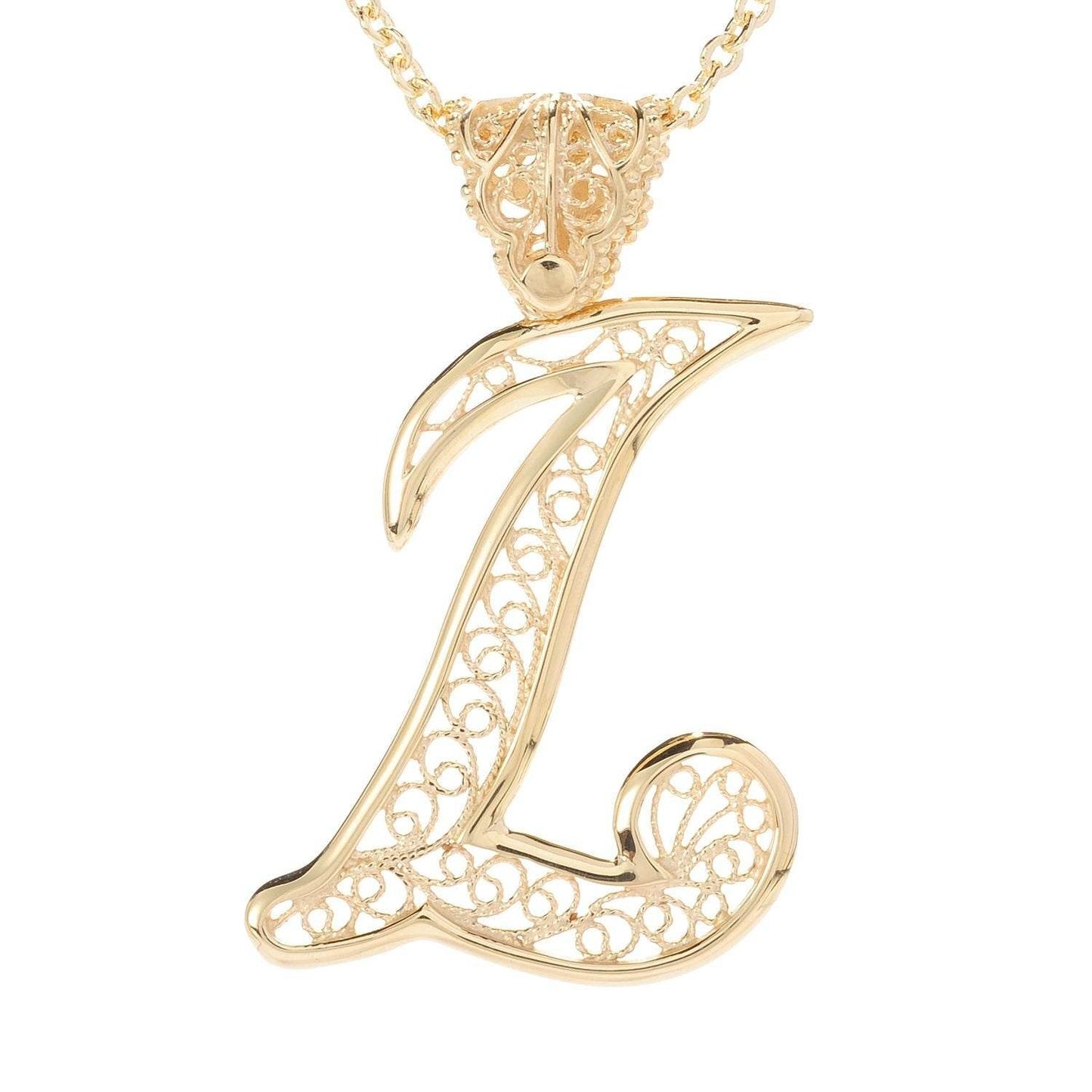 Filigree Bold Initial Pendant with Chain - TurkishBling