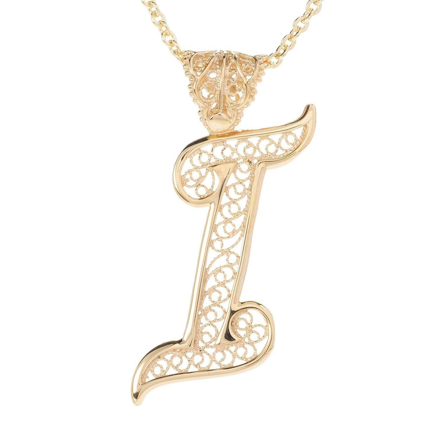Filigree Bold Initial Pendant with Chain - TurkishBling