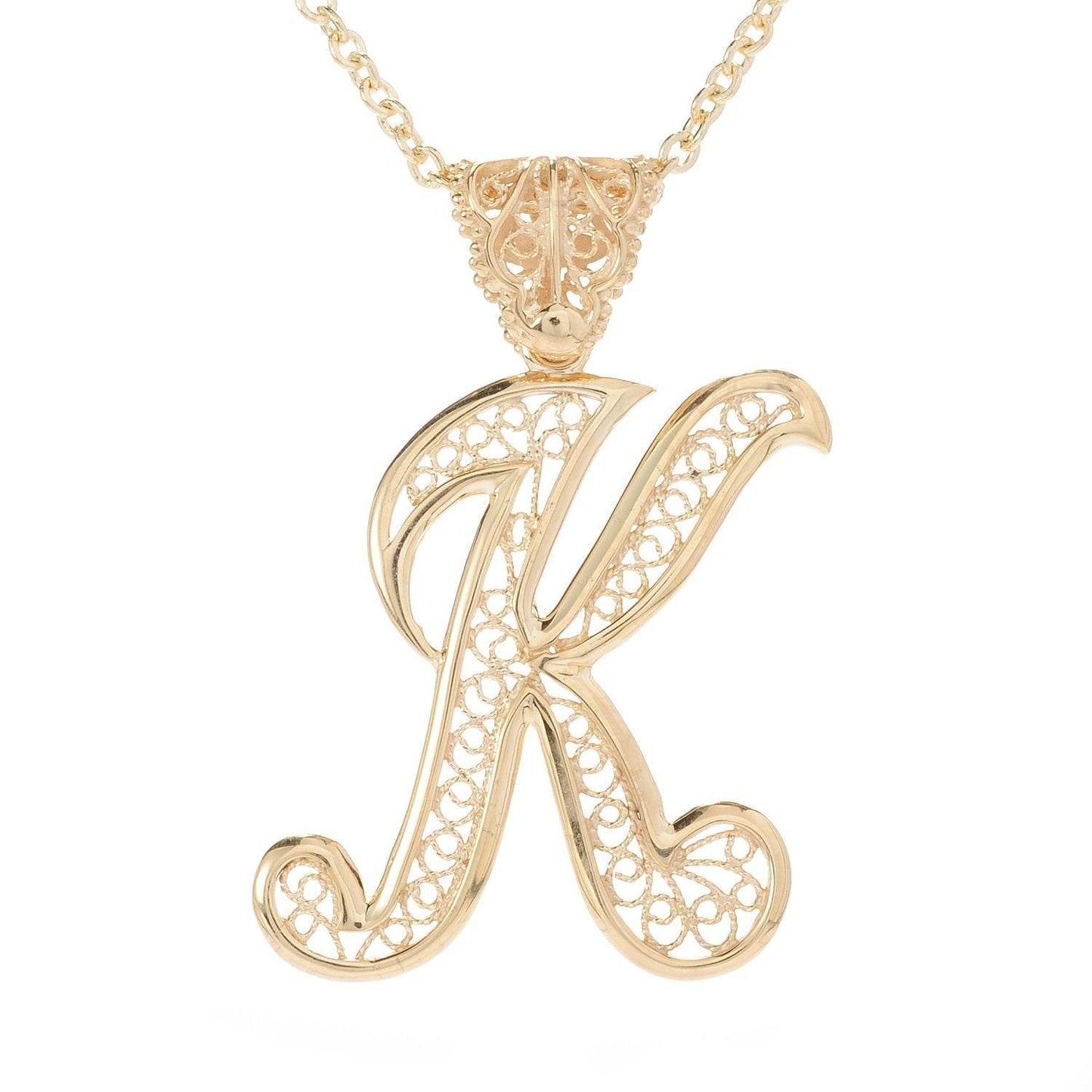 Filigree Bold Initial Pendant with Chain - TurkishBling