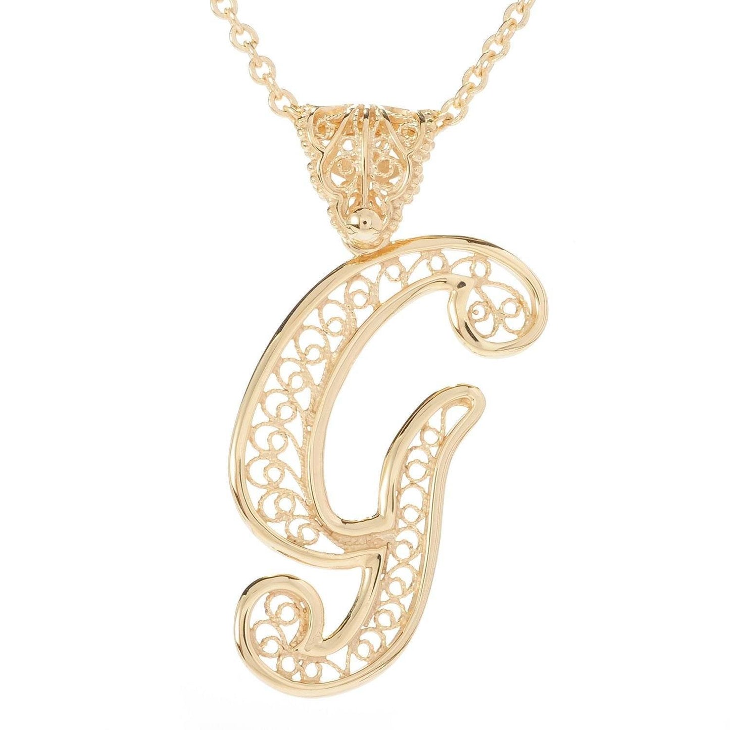 Filigree Bold Initial Pendant with Chain - TurkishBling