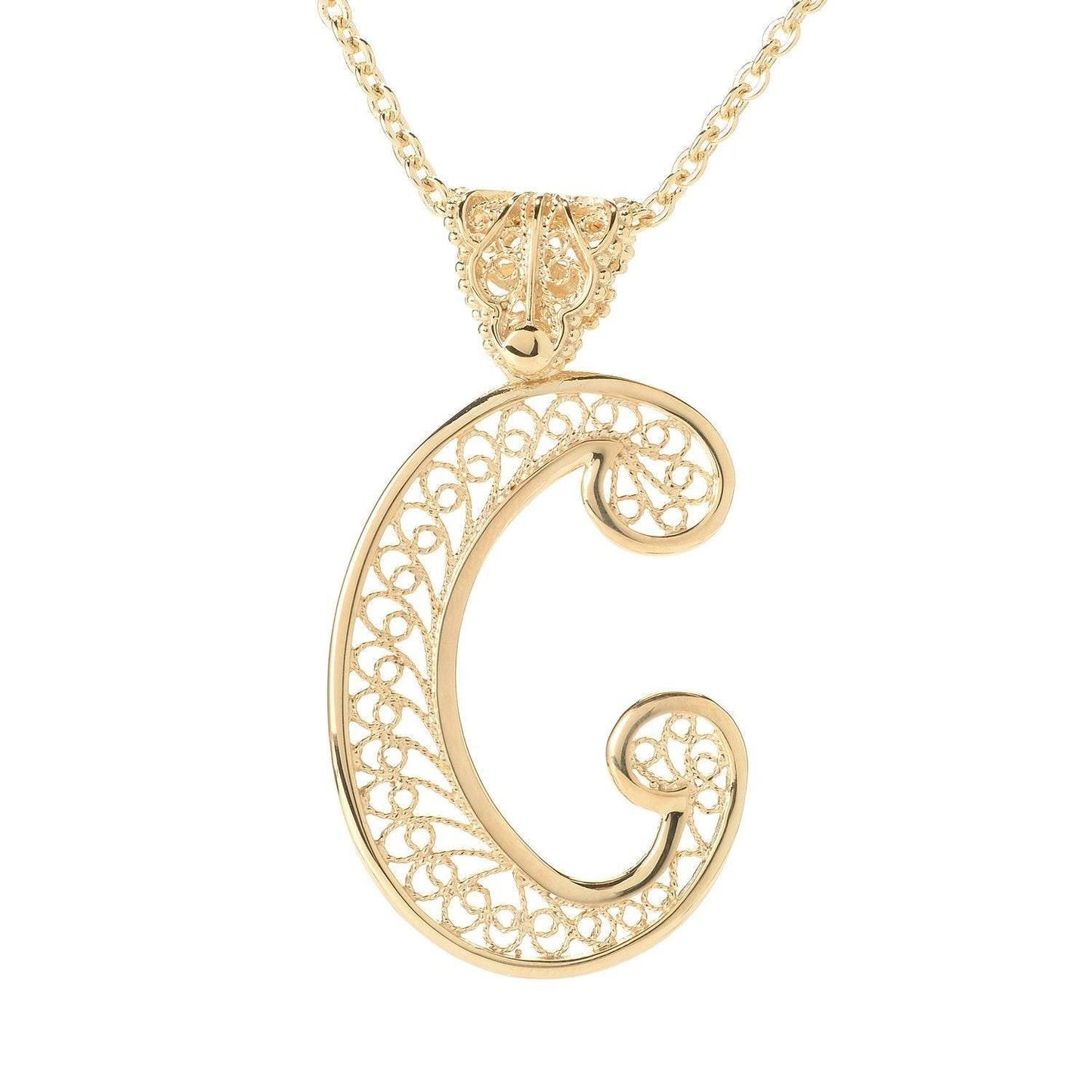 Filigree Bold Initial Pendant with Chain - TurkishBling