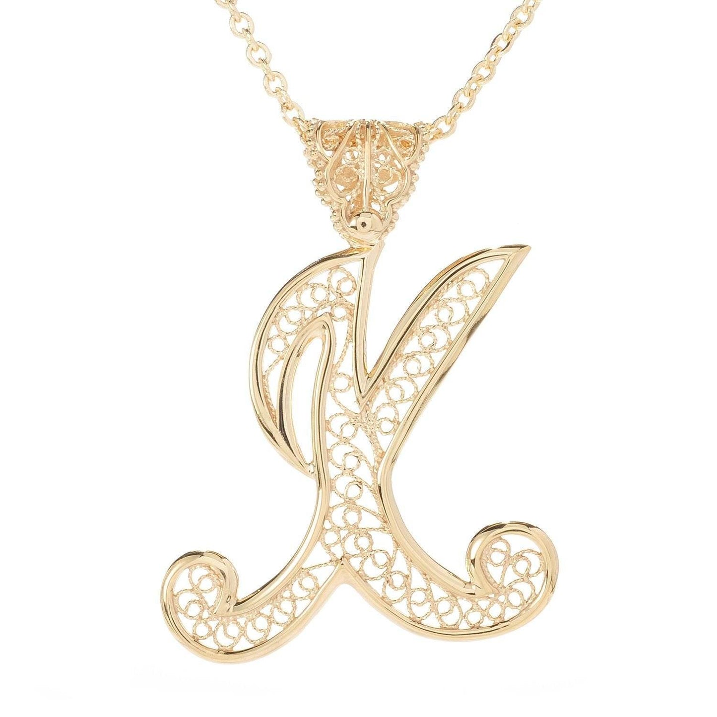 Filigree Bold Initial Pendant with Chain - TurkishBling