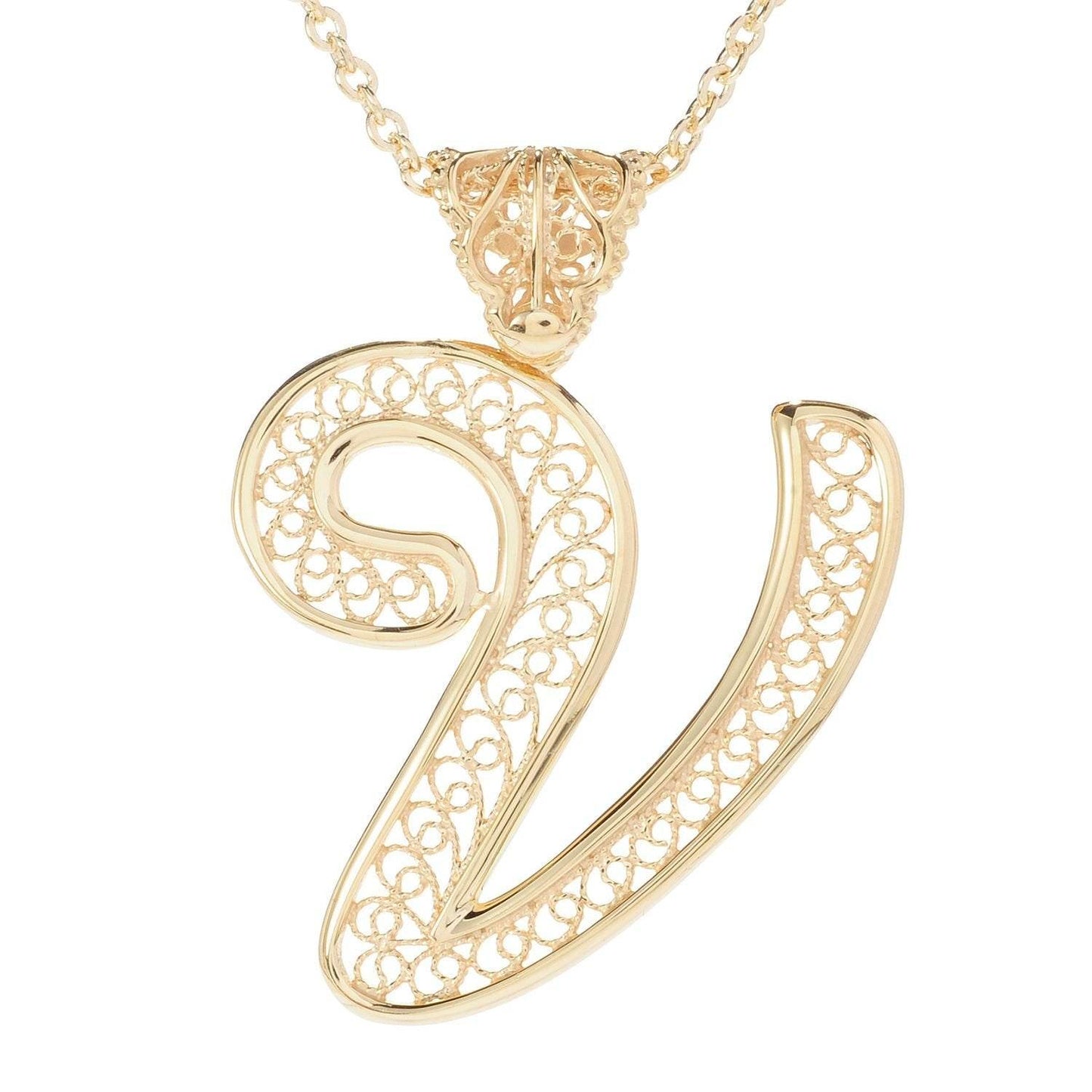 Filigree Bold Initial Pendant with Chain - TurkishBling