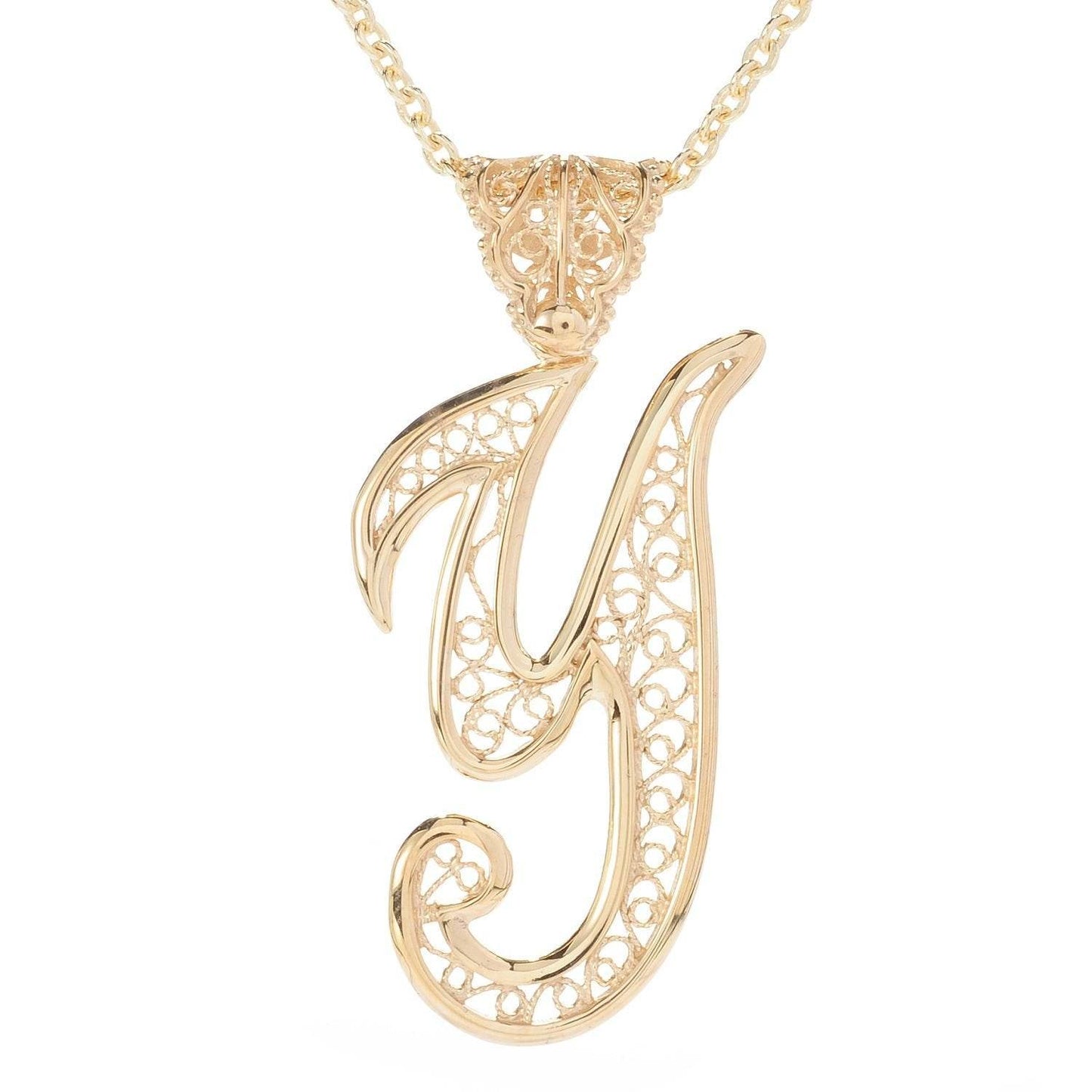 Filigree Bold Initial Pendant with Chain - TurkishBling