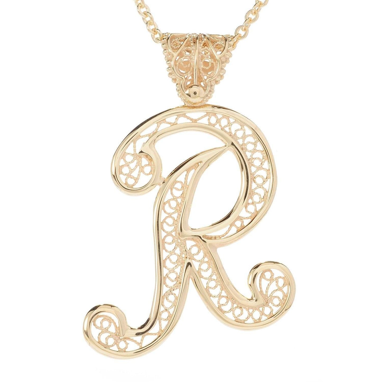 Filigree Bold Initial Pendant with Chain - TurkishBling