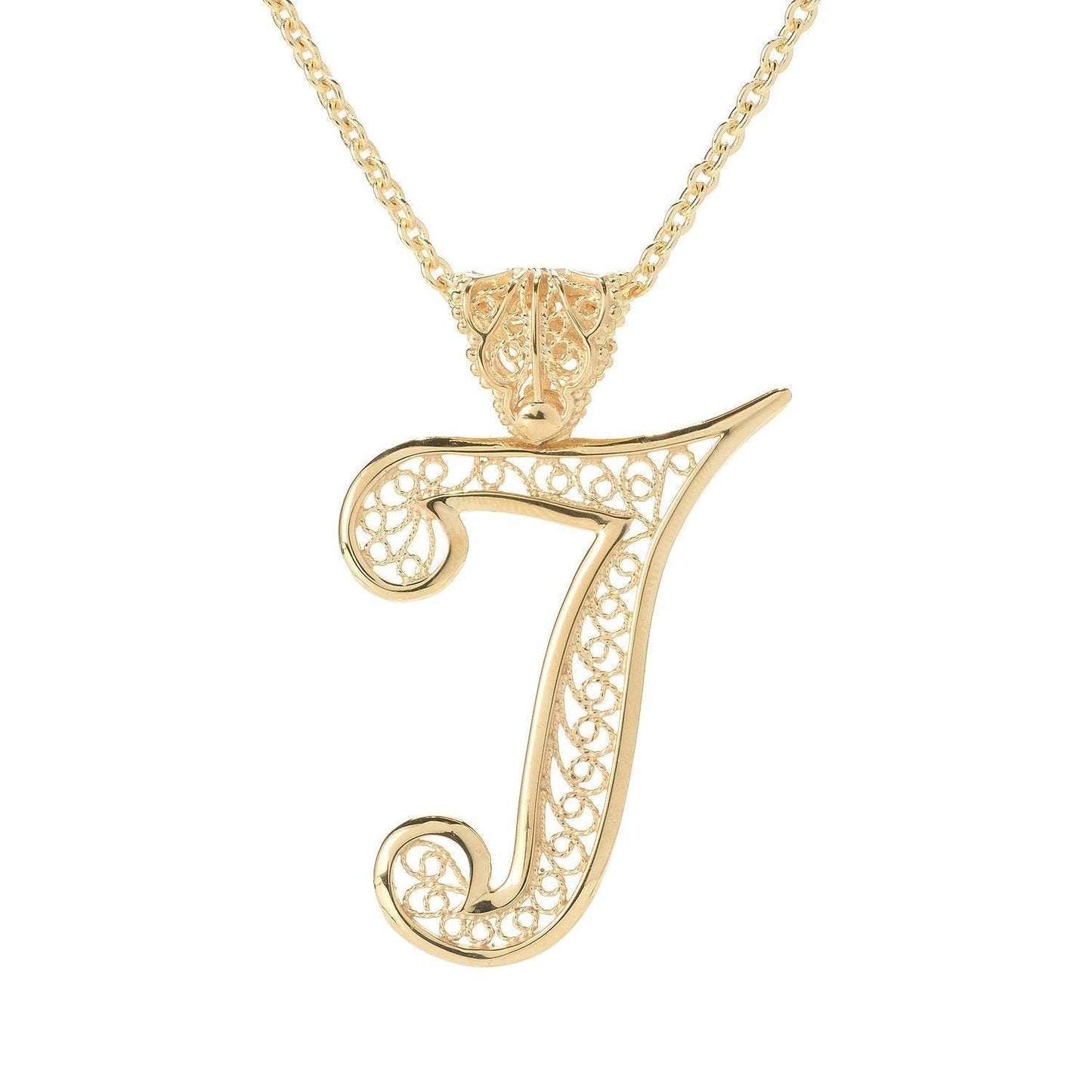 Filigree Bold Initial Pendant with Chain - TurkishBling