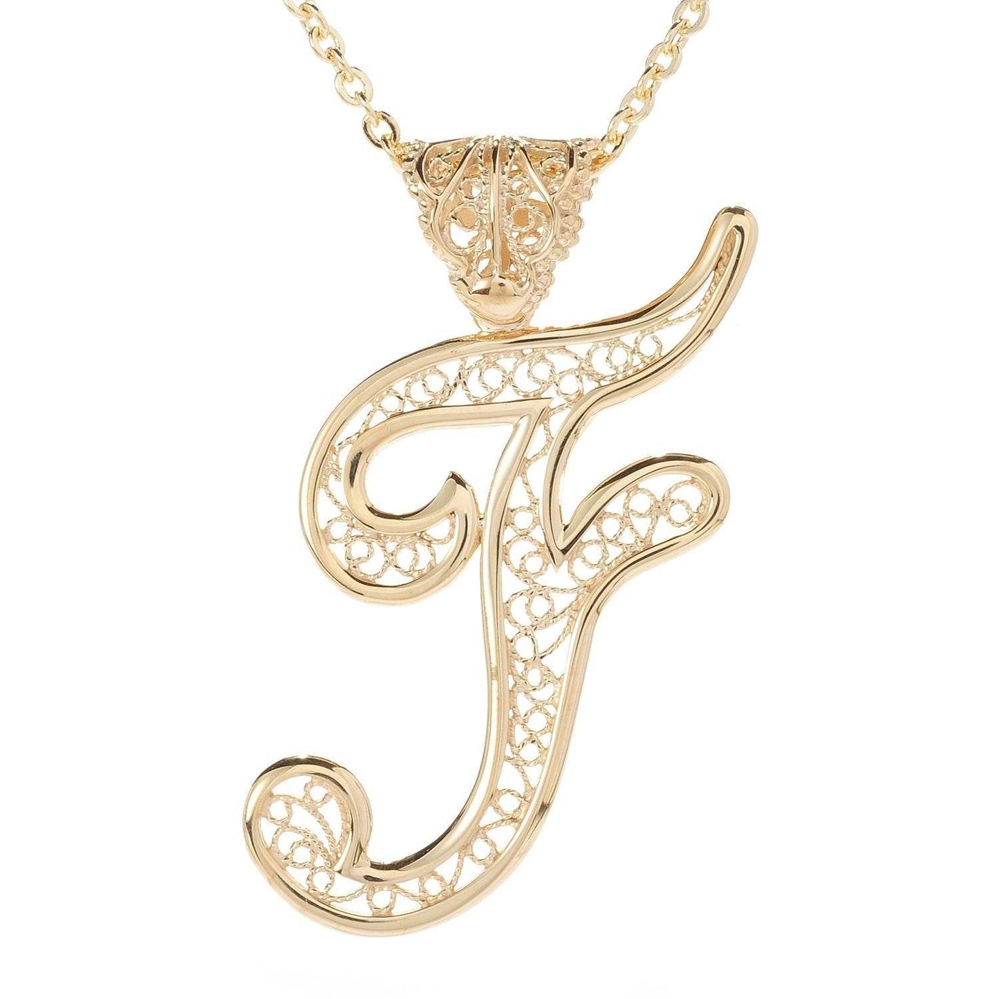Filigree Bold Initial Pendant with Chain - TurkishBling