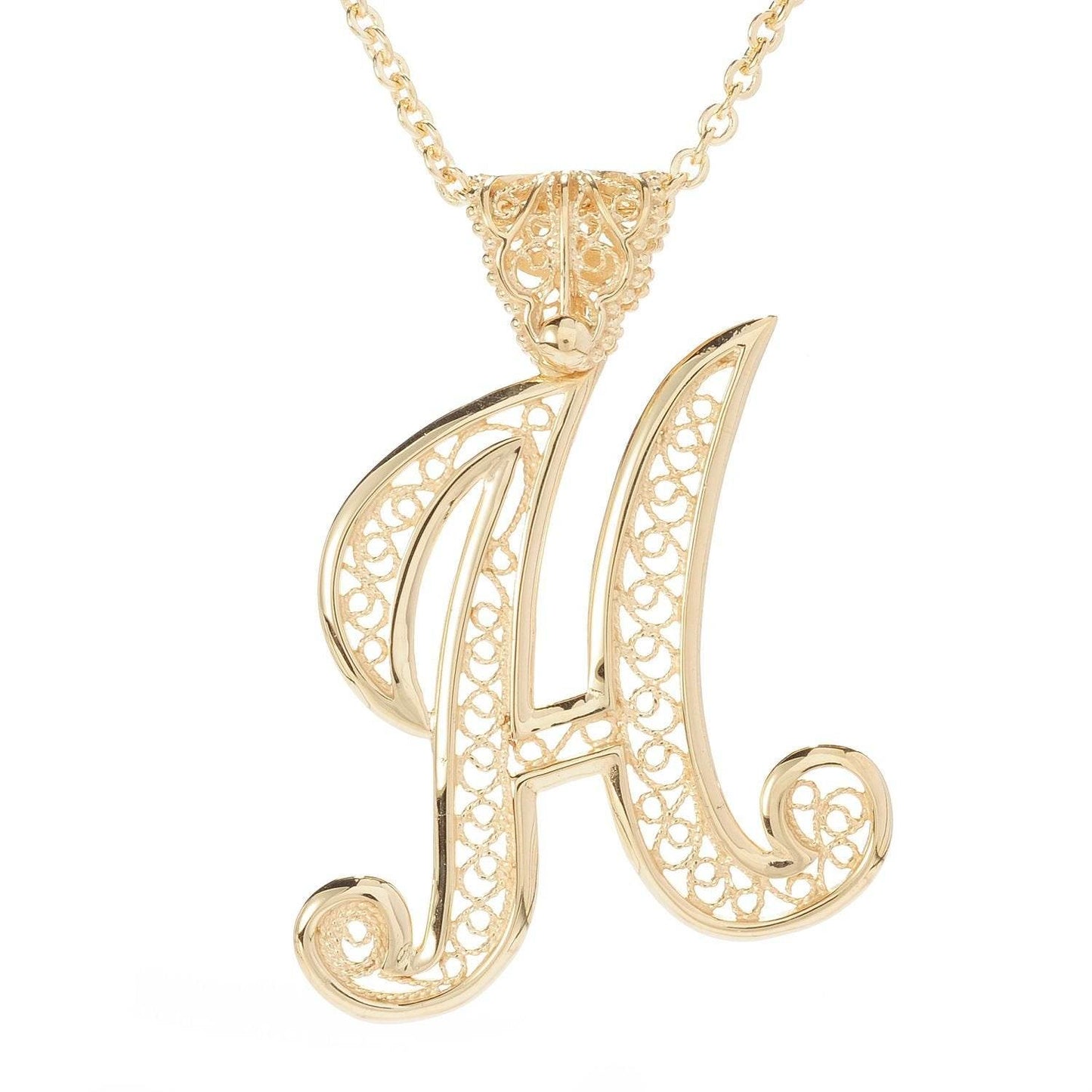 Filigree Bold Initial Pendant with Chain - TurkishBling