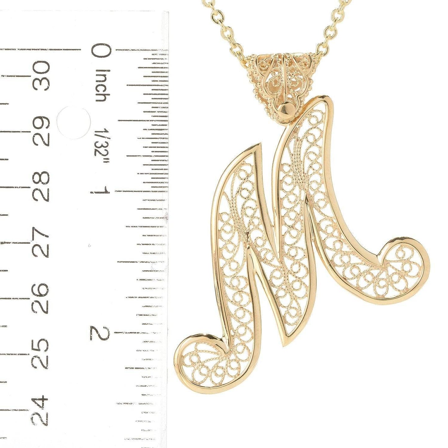 Filigree Bold Initial Pendant with Chain - TurkishBling